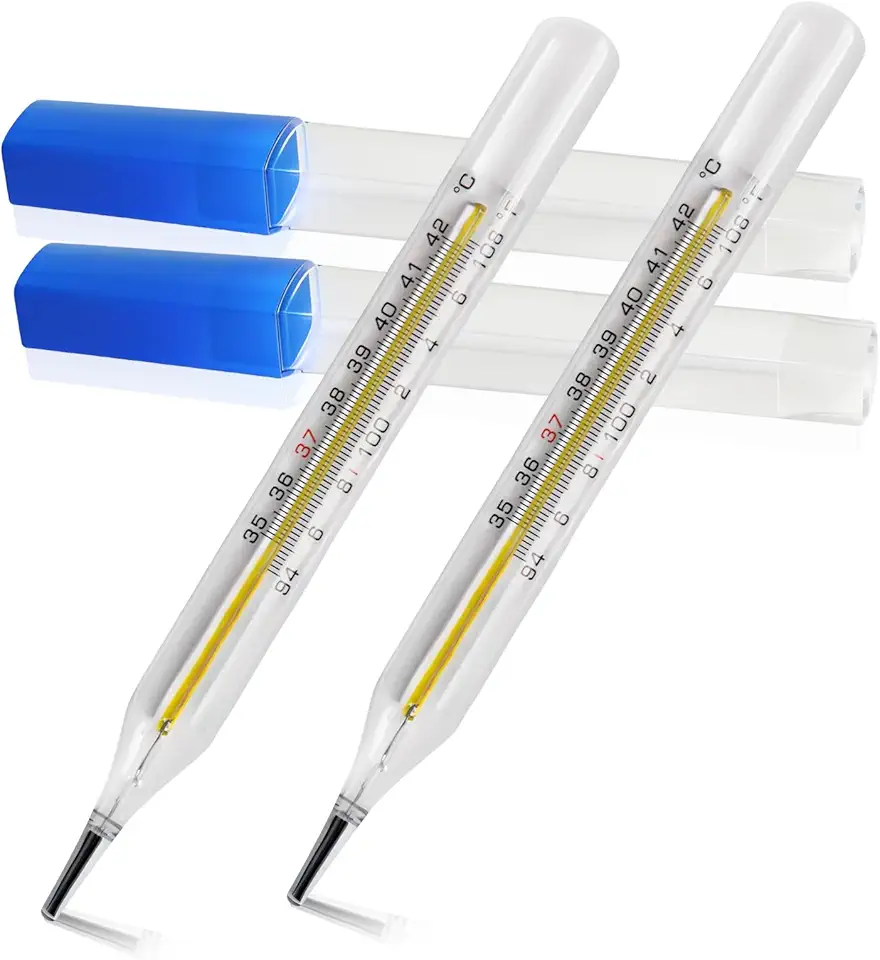 Termômetro Clínico De Vidro Para Axila (2 Unidades) - Termômetro Clássico Não Digital Para Adultos - Leitura Fácil E Precisa