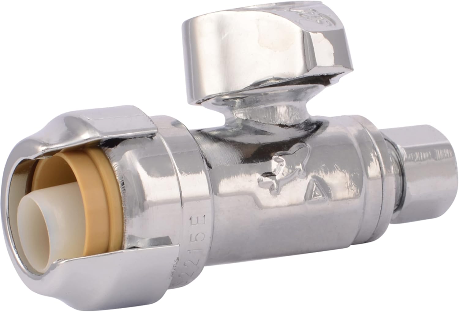 SharkBite 1/2 x 3/8 Inch Compression Straight Stop Valve, Pack of 4, Quarter Turn, Push to Connect Brass Plumbing Fitting, PEX Pipe, Copper, CPVC, PE-RT, HDPE, 23037LFA4