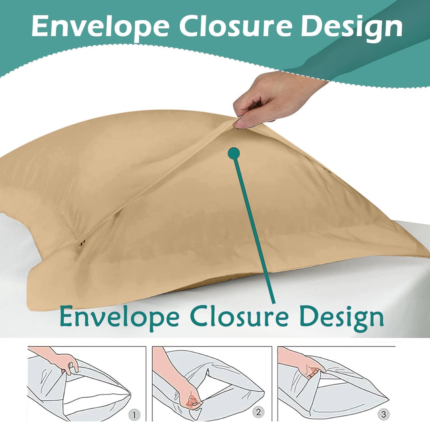 2 Pack Pillow Shams Standard Size 20x26 – 600 Thread Count 100% Organic Cotton Taupe Pillow Covers with 2 Inch Flange, Soft & Smooth Premium Hotel-Quality Pillowcases Set of 2