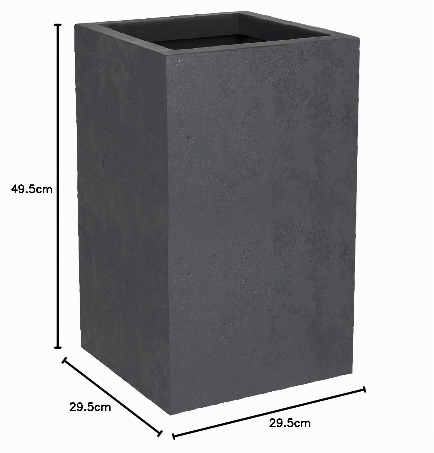 EDA - Vaso quadrato alto Basalt'Up 36 L - Decorazione finto cemento - Singola parete - Area di ritenzione idrica - 29,5 x 29,5 x 49,5 cm - Grigio antracite