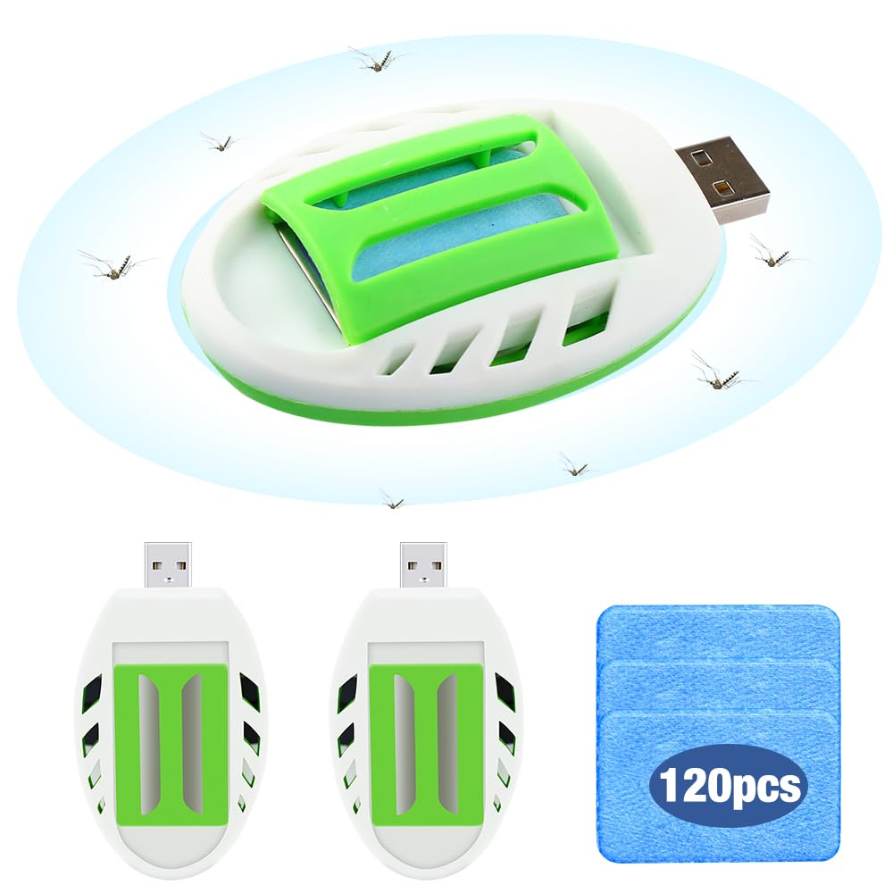 2 PCS USB Mosquito Repellent Plug In, Portable USB Mosquito Killer with 120 Repellent Tablets