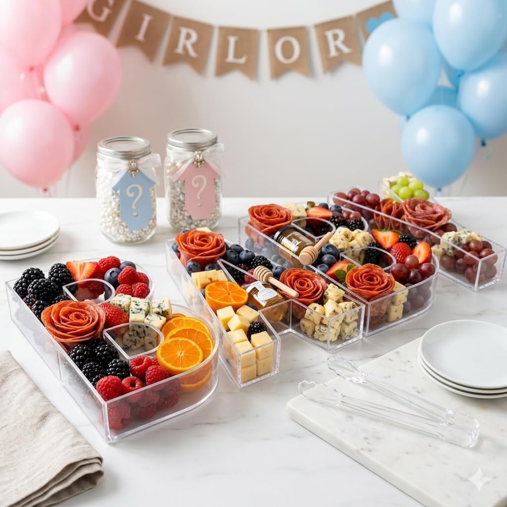 BABY Charcuterie Board Letters Acrylic Clear Reusable with Clear Tongs