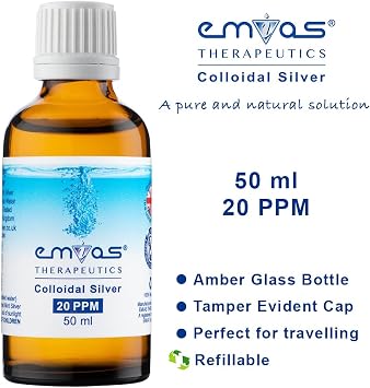 UK - 20 PPM Colloidal Silver - 50ml Bottle in Amber Glass - Perfect for a Travel Pack and Away Days - Pure and Natural, Premium Quality.