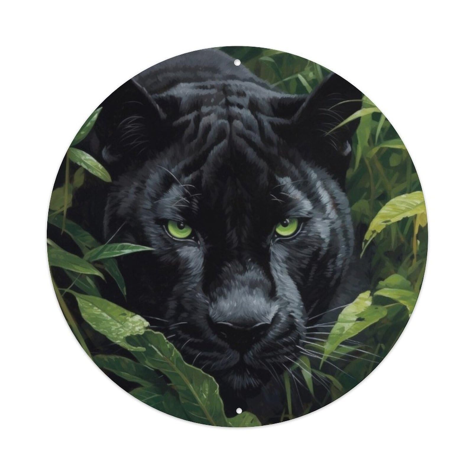 Animal Artwork Fierce of Panther Vintage Metal Tin Sign Plaque Wall Decor for Cafe, Club, Garden Round Metal Poster 8x8Inch