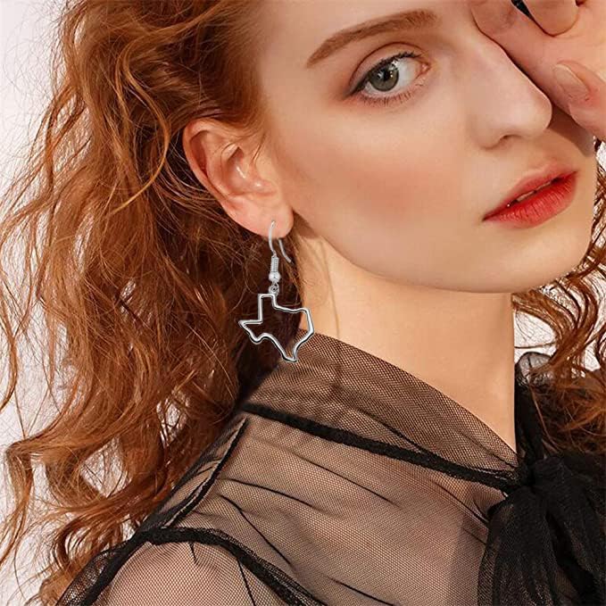 Stainless Steel Texas State Shape Map Dangle Drop Earrings for Women3