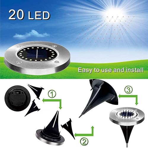 Miniatura 4 de Luces solares para exteriores con 20 LED, paquete de 8 luces solares impermeables para exteriores, luces solares de jardín, iluminación de paisaje