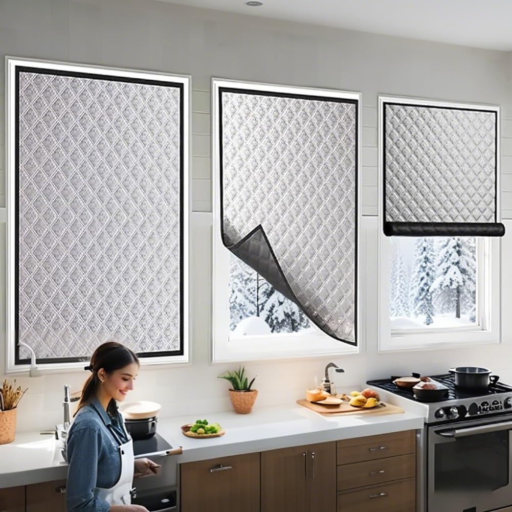 Generico Kit de Aislamiento de Ventana,60 90 150cm Película Térmica Gruesa para Ventanas contra El Frío, Kit De Sellado De Ventanas,Protección contra Corrientes De Aire Y Humedad(90x130cm)
