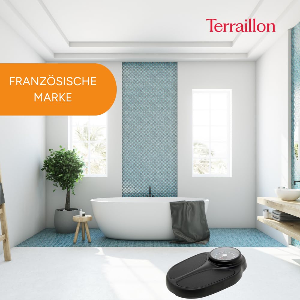 TERRAILLON Mechanische Personenwaage – Semiprofessionell, Anti-Rutsch-Beschichtung, Große Anzeige, 160kg max. – Modell „TPRO Plus“ in Schwarz