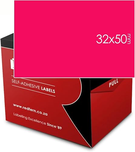 Redfern Rectangular Colour Code Label Roll, 32 mm x 50 mm Size, Flu Pink
