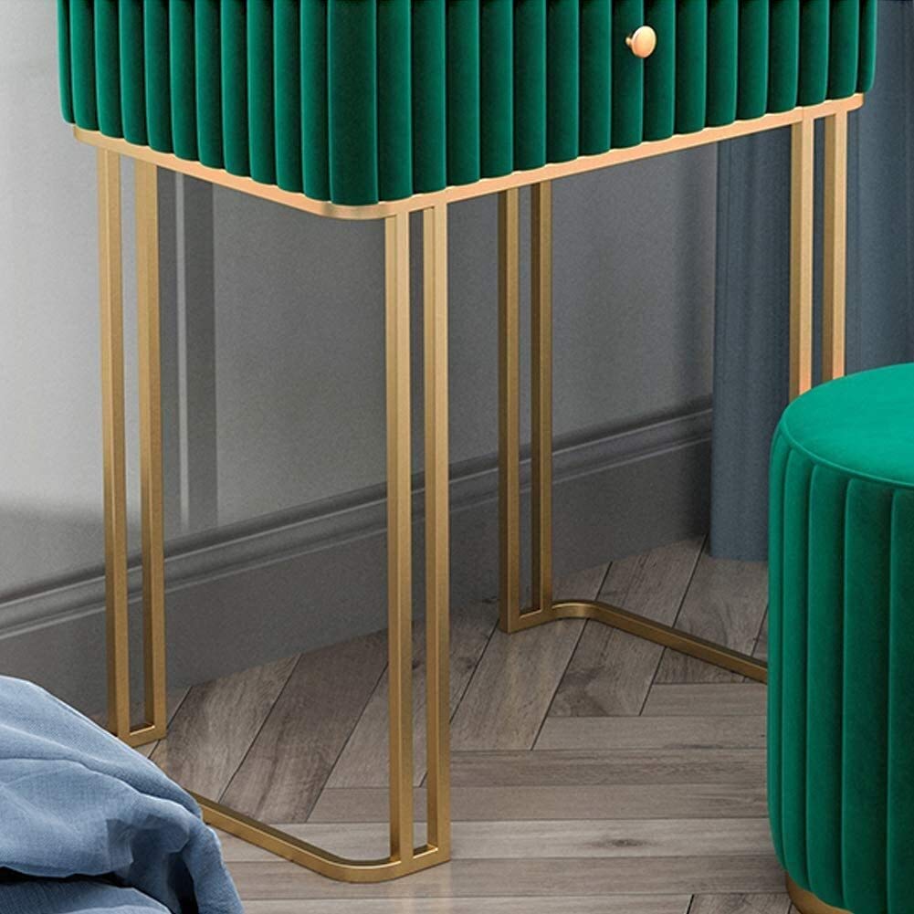 S3YT8U Set da toeletta verde con sgabello e morbida copertura in microfibra, elegante stazione per il trucco, dimensioni compatte 40 x 40 x 75 cm, per camera da letto o spogliatoio