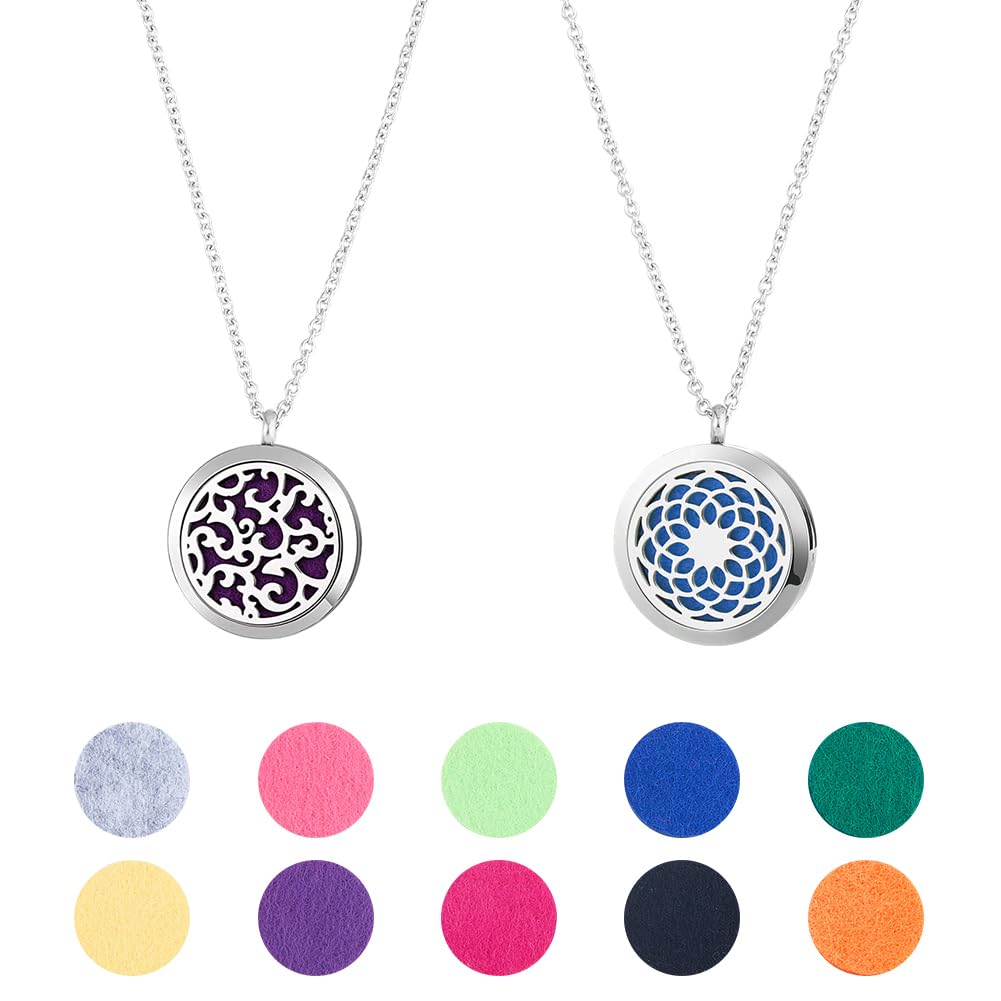 Set 2 Collane Con Ciondolo Aromaterapia In Acciaio Inox 316 - Fiore Di Loto E Nuvola, Regolabili
