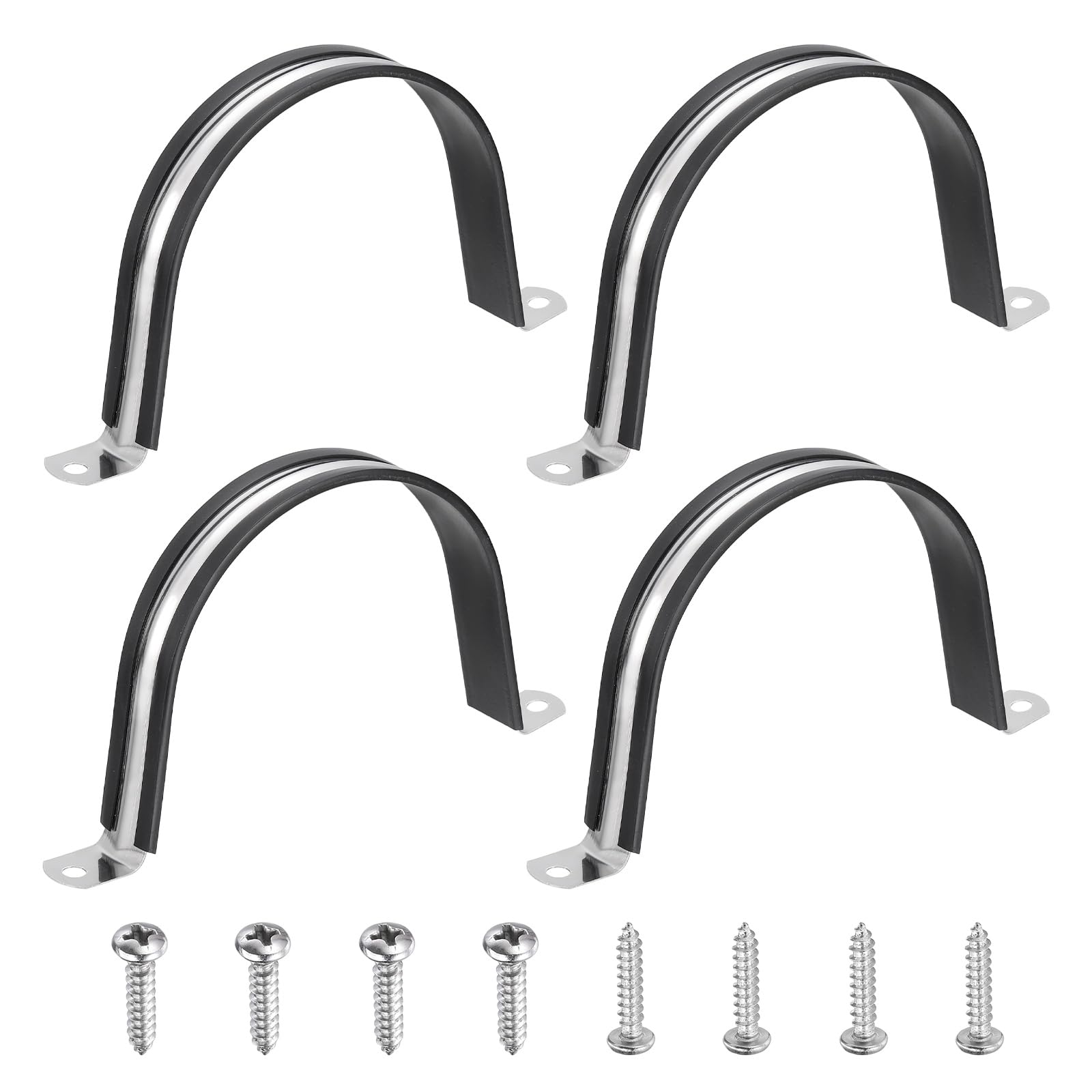 sourcing map 4Pcs 100mm Pipe Clips, 304 Stainless Steel Rubber Coated Cushion Pipe Strap Clamp U-Shaped Bracket with M3x1100mm Screws for Tube Hose Cable Installation, Black — image 1