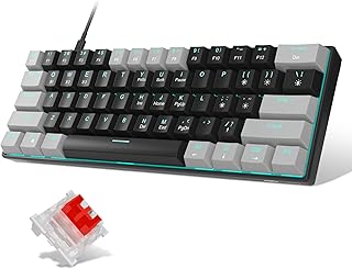 MageGee 60% Mechanical Keyboard, Gaming Keyboard with Red Switches and Sea Blue Backlit Small Compact 60 Percent Keyboard Mechanical, Portable 60 Percent Gaming Keyboard Gamer(Grey Black)