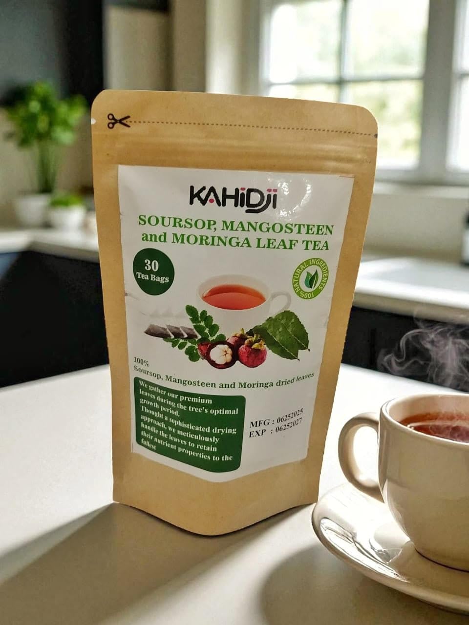 Soursop, Moringa & Mangosteen Peel Tea –supporting the immune system, improving digestive and cardiovascular health, and acting as a source of antioxidants to combat inflammation and oxidative stress