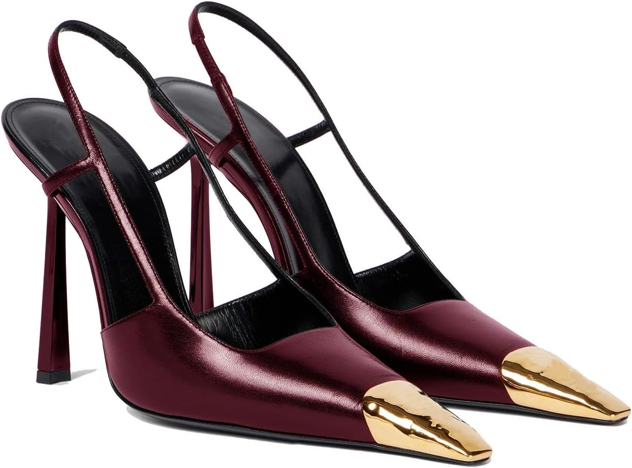 THESHY Womens Slingback High Heels Metal Pointed Toe Leather High Stiletto Heel Pumps Slip on Elastic Strap Fashion Dress Shoes for Women