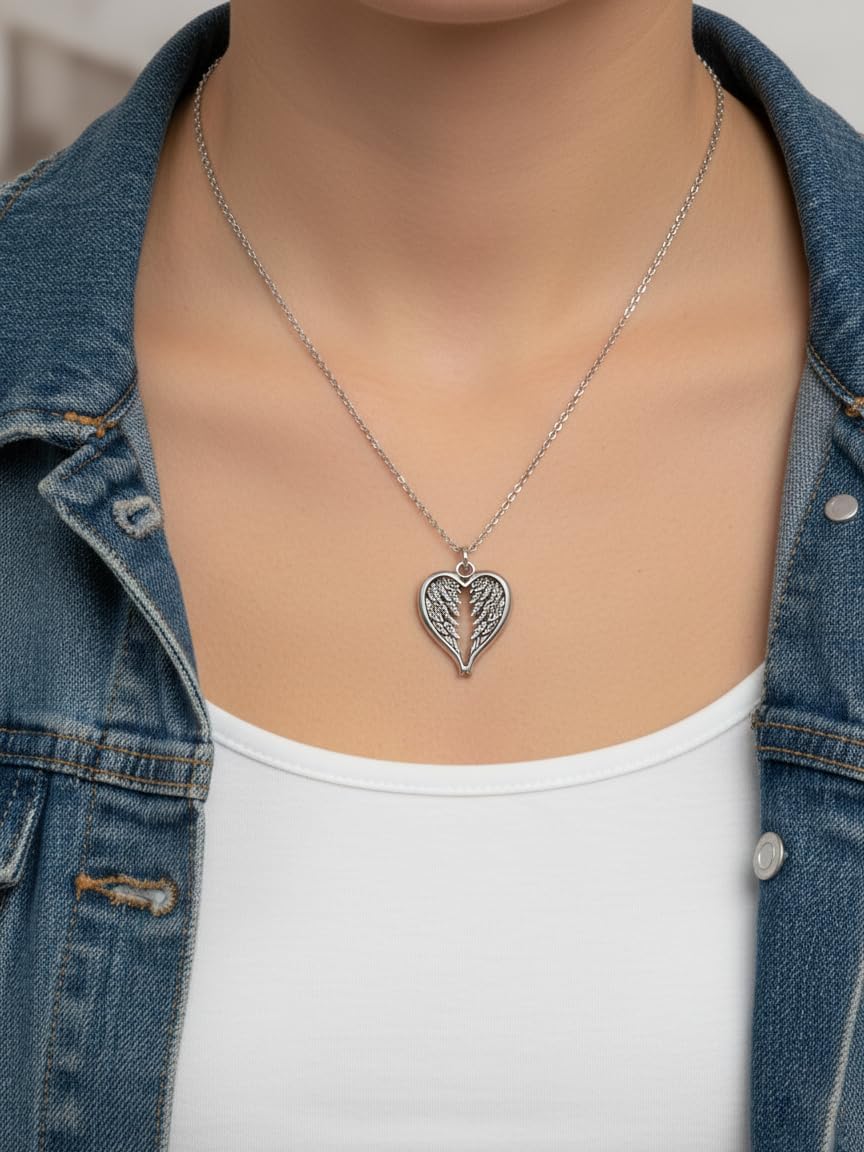 EnCharmed Stainless Steel Guardian Angel Wings Heart Necklace, Handmade Remembrance Charm Jewelry - Image 3
