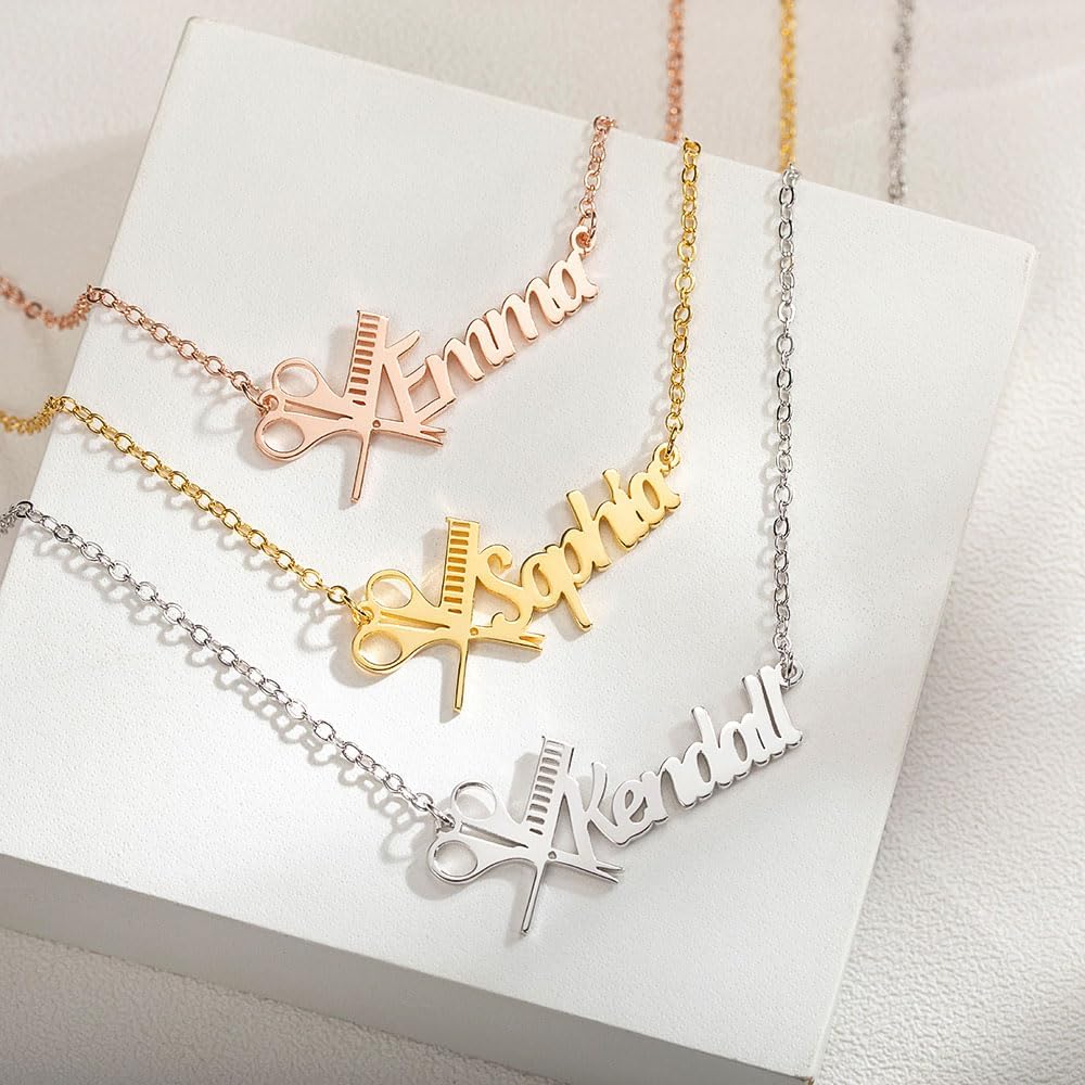 Personalized Hairstylist Necklace with Name Scissor Necklace Custom Name Hairdresser Necklace Scissor Jewelry Hair Stylist Necklace | Hair Dresser Necklace Scissors Charm Pendant Gift for Hairstylist