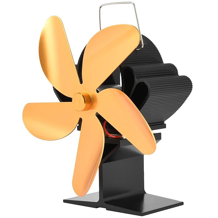 Buy 5Blade wood stove fan heat powered with thermometer silent