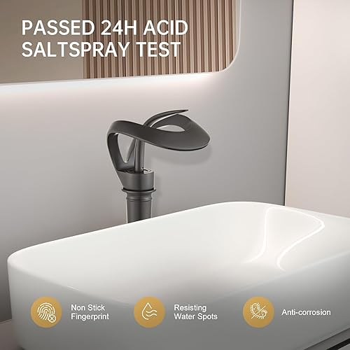 Miniatura 3 de Grifo de lavabo de baño de 1 agujero de latón macizo cascada grifo de lavabo alto (gris)