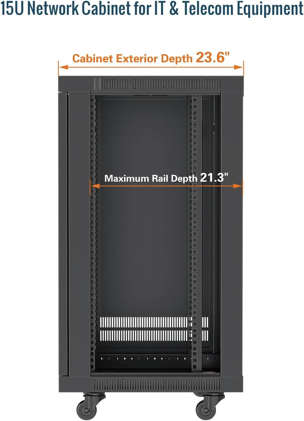 Tecmojo 15U Wall Mount Rack,15U Rack 23.6 Inch Depth,Hold Up to 176 Lbs,Enclosed Wall Mount Rack with 2 Colling Fans,for 19 Inch Network,Server and AV Gear,Glass Door(Elite Collection)