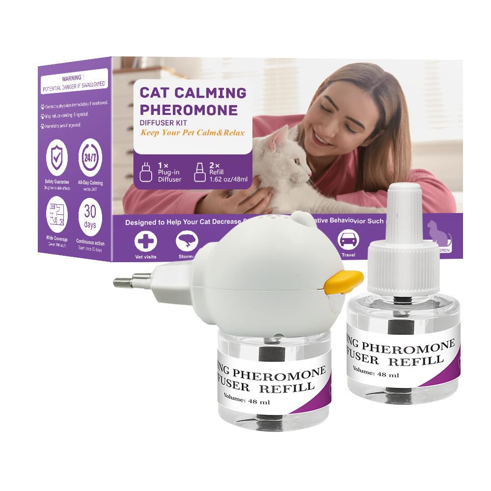 MEIION PetWellness Kit diffuseur de phéromones apaisantes 6-en-1 pour Chats – Soulage l’anxiété, réduit Les bagarres et Les griffures, 2 diffuseurs + 4 recharges, 120 Jours d’Utilisation