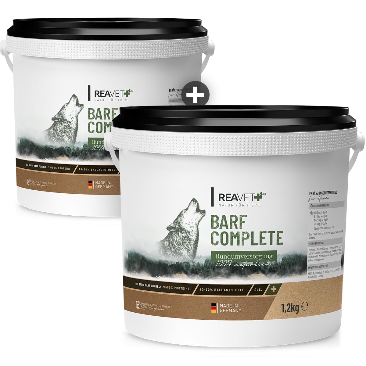 ReaVET Barf Complete Hund Pulver I 2 x 1,2 kg im 2er Set I Barfen für Hunde, Barf Zusatz Komplett, Mineralien & Vitamine, Barf Hund