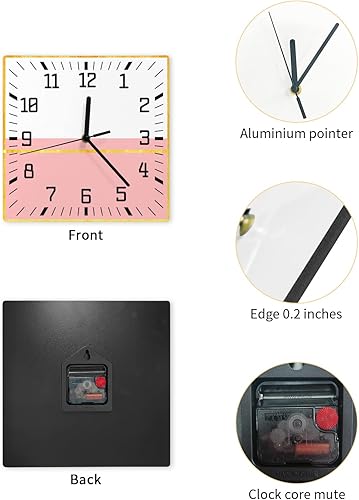 Miniatura 2 de Luxurious Pink Geometric Wooden Wall Clock Silent Non Ticking, Yellow Modern Line Abstract Art Square Wall Clock Battery Operated, Decor Clock for