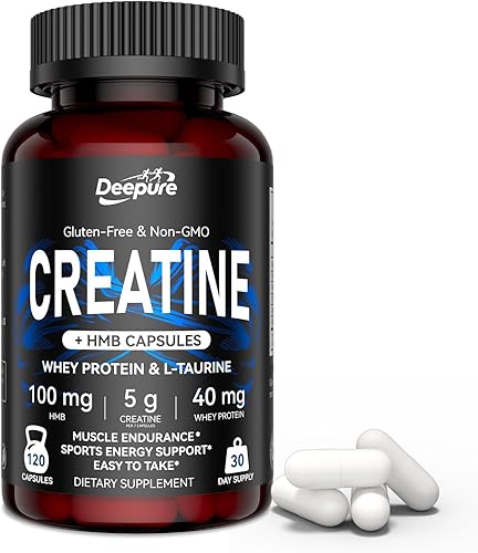 Deepure Cápsulas de creatina de monohidrato micronizado 5G (5000 mg)  Fortalece la fuerza y el crecimiento muscular más HMB L-Taurina Suplementos de