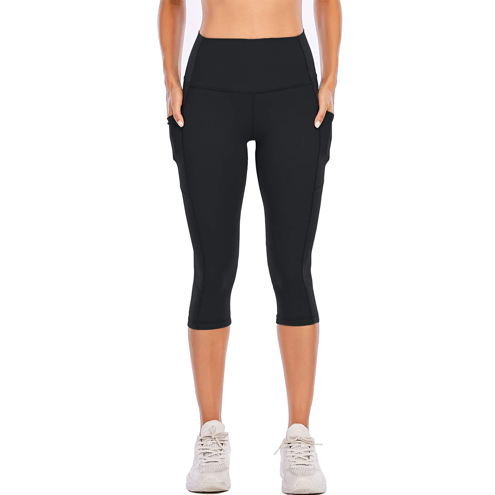 Steppe Naked Feeling spodnie do jogi z wysokim stanem damskie legginsy treningowe capri z kieszeniami, Kieszeń Capris-czarna, XL