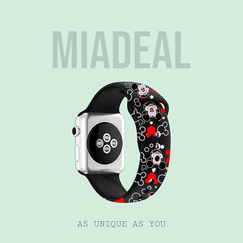 Vista 3 de Bandas temáticas de ratón de dibujos animados para Apple Watch, se adaptan a todas las series de iWatch, 1.496 in/1.575 in/1.654 in/1.732 in Negro