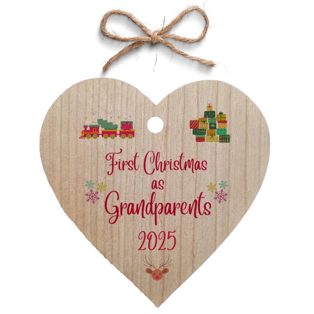 Second Ave Gift Company Second Ave First Christmas As Grandparents Cherry Wood Hanging Heart Christmas Xmas Tree Decoration Bauble