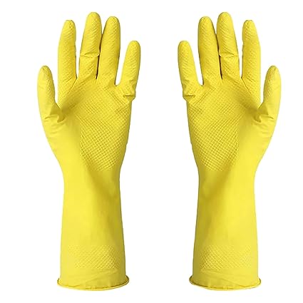 DeoDap Multipurpose Reusable 100% Natural Latex Rubber gloves for kitchen cleaning, gardening, car and bathroom gloves - 1pc (Yellow 2tone)