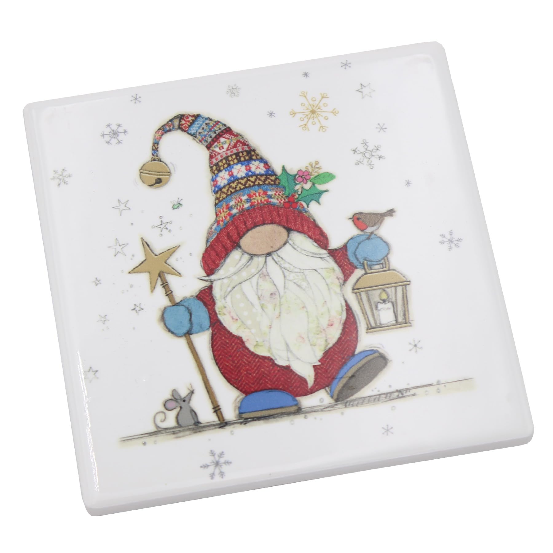 Christmas Coaster, Heatproof and Cork Backed Single Ceramic Coaster, Statement Kitchenware for the Home, by Bug Art (Gonk 6729)
