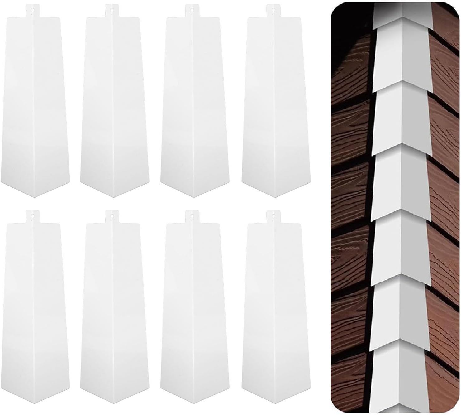 8 Pcs Aluminum Siding Corners, 8 inches /21.7cm Outside Siding Corner Cap, Smooth Siding Aluminum Corner Trim, Metal Nails Included, for Wooden House, Mobile House, White