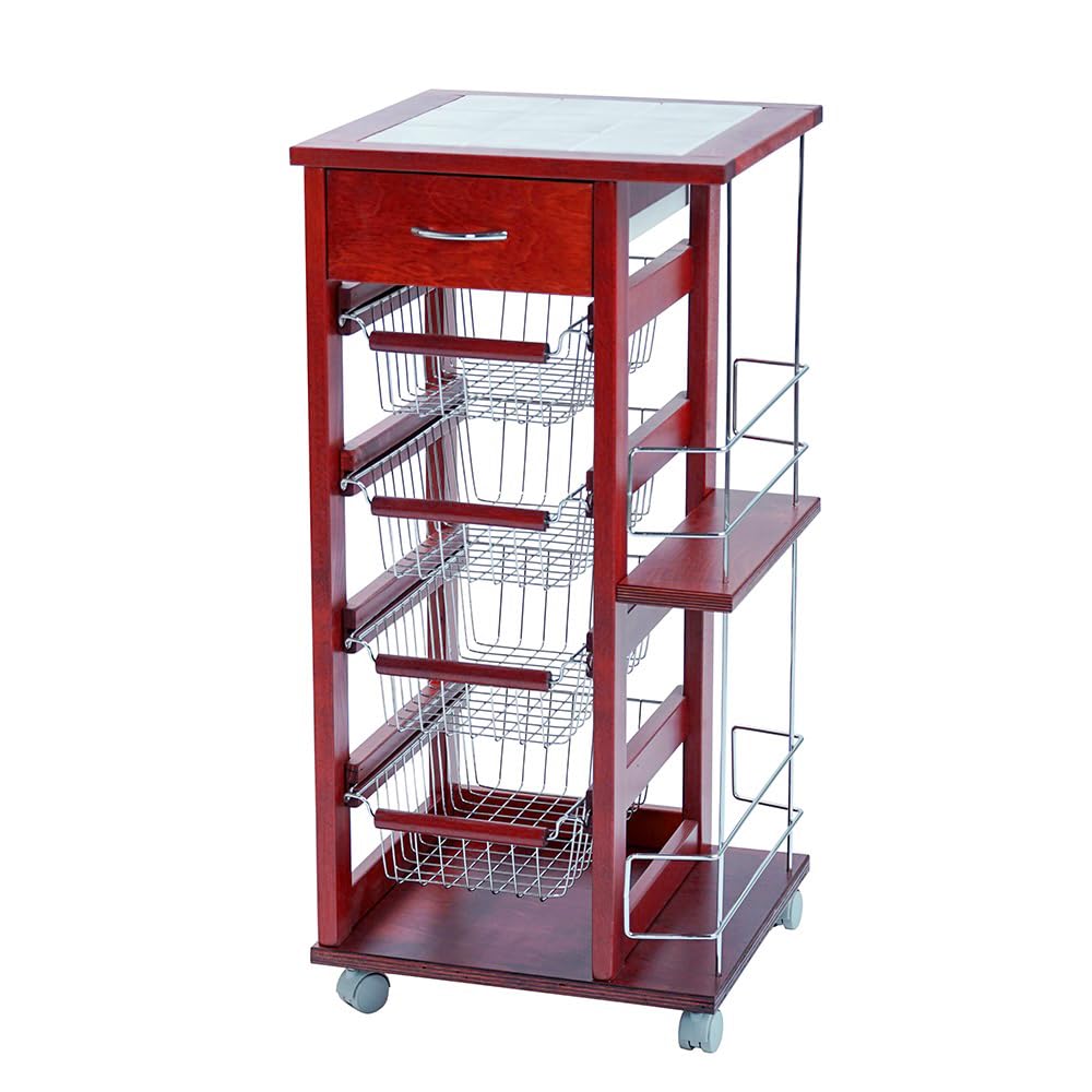 LIBEROSHOPPING.eu - LA TUA CASA IN UN CLIK Carrello salvaspazio con cesti portafrutta portabottiglie Ruote e Piano (Ciliegio)