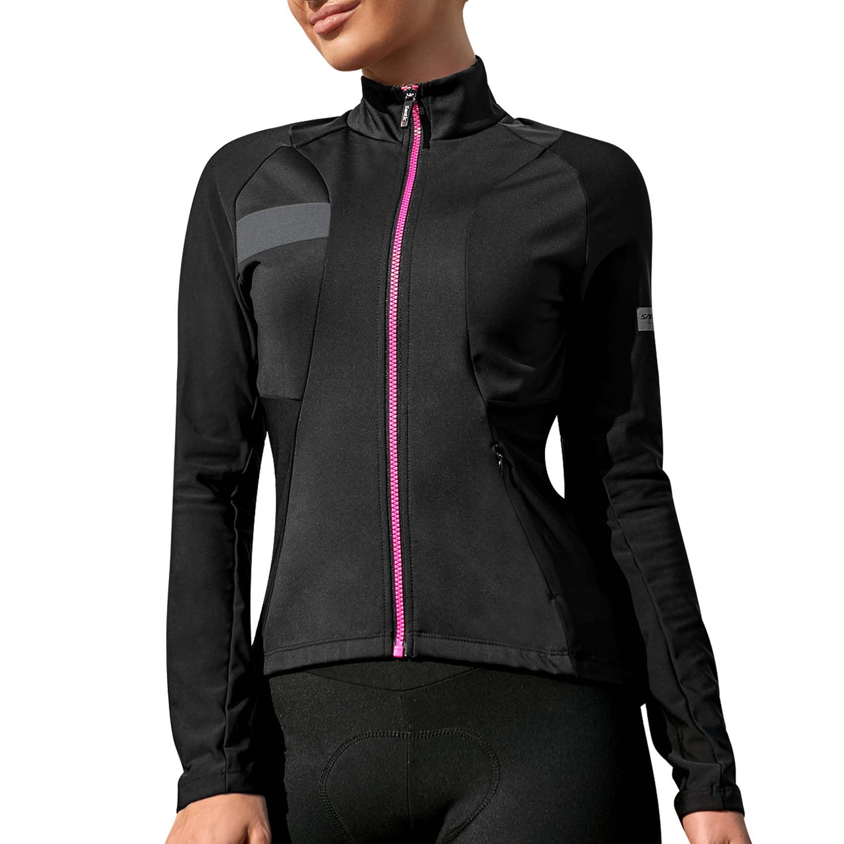 Santic Vestes Cyclisme Femme Sport Course Hiver Coupe-Vent Polaire Thermique Anoraks VTT Jackets Noir