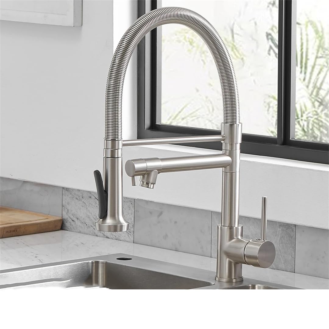 ZQFHSX Kiten Faucets Brush Brass for Sink Single Lever Pull Down Spring Spout Mixers Tap Hot Cold Water Crane LWX