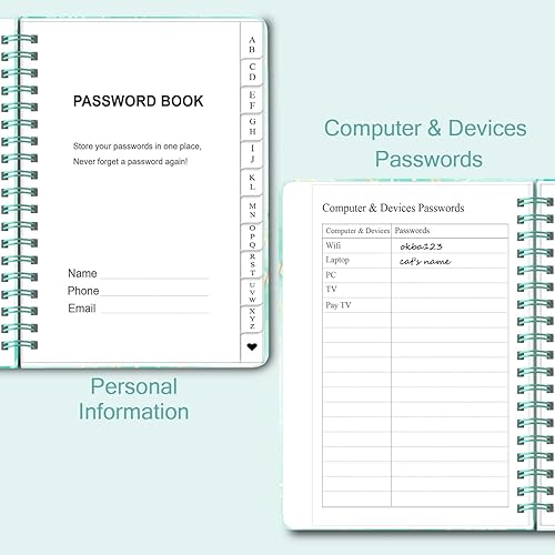 Miniatura 3 de Libro de contraseñas con pestañas alfabéticas - Cuaderno de contraseñas en espiral para Internet y computadora, registro de sitios web, nombres de