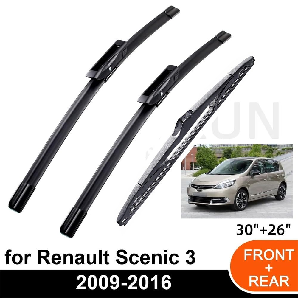 Wycieraczka przednia i tylna wycieraczka pióra Kompatybilny z Renault Scenic 3 / Grand Scenic 3 2009-2016 szyba przednia szyba 30 "26" 12"