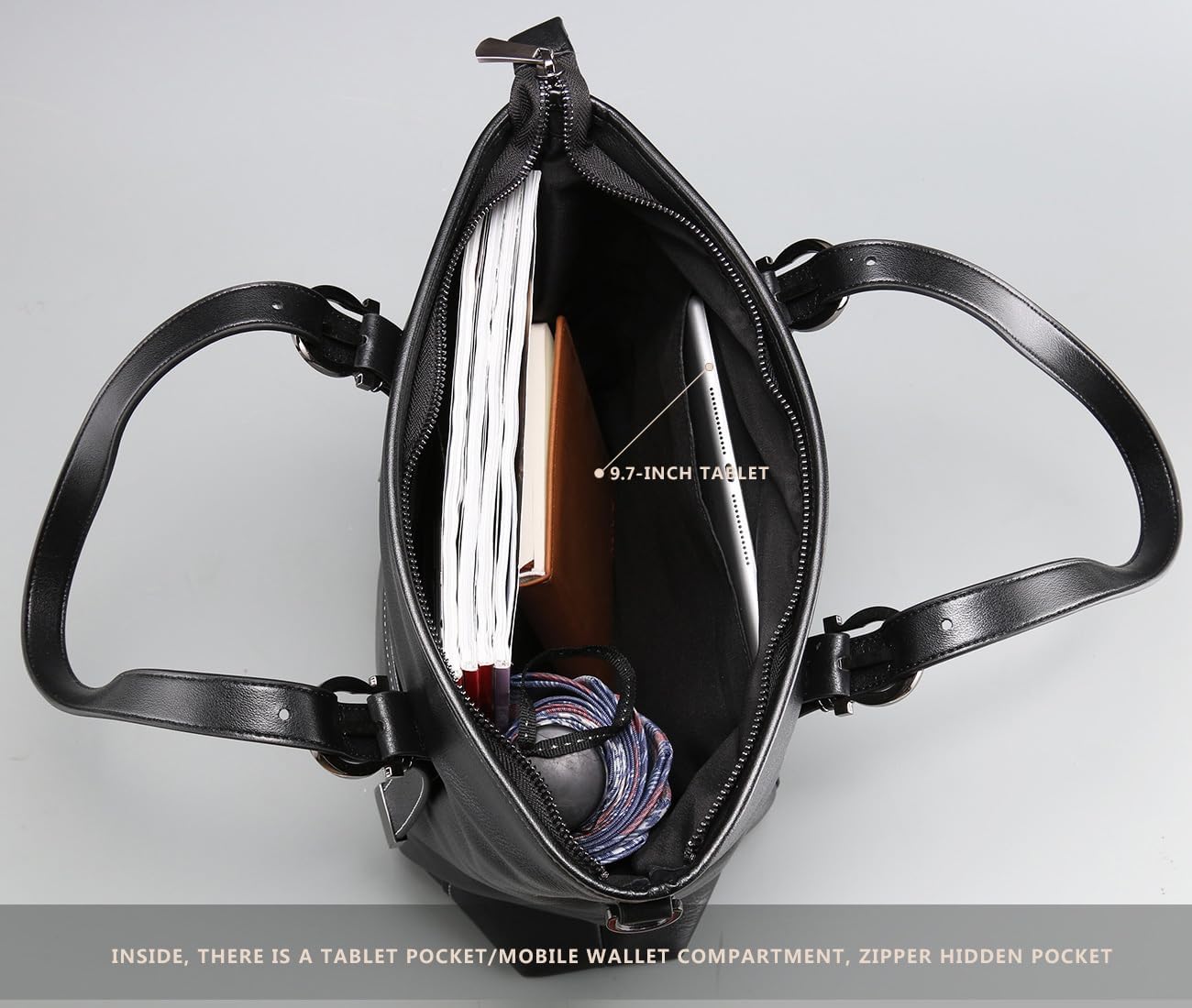 Leather handbag for men, black business briefcase, adjustable tote bag, crossbody bag vertical style - Image 7