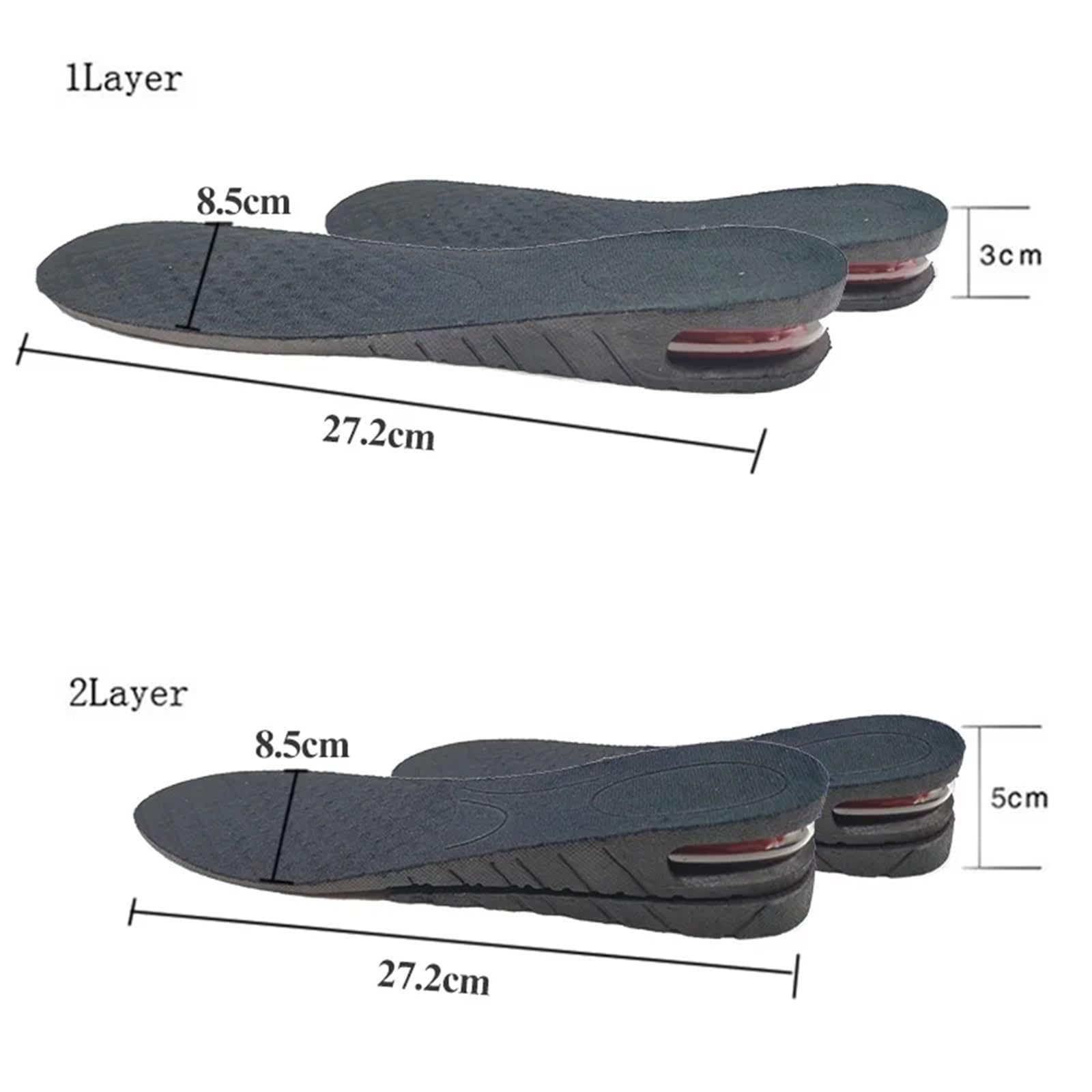 Plantillas Altura Hombre Plantilla for aumentar la altura de 3 a 9 cm con cojín aire, soporte for zapatos más altos, almohadilla absorbente ajustable(Full pad Height 9cm)