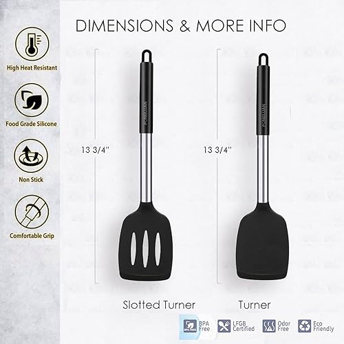 Miniatura 2 de FONGLUAN Juego de 2 espátulas de silicona para utensilios de cocina antiadherentes, resistentes al calor, sin BPA, color negro