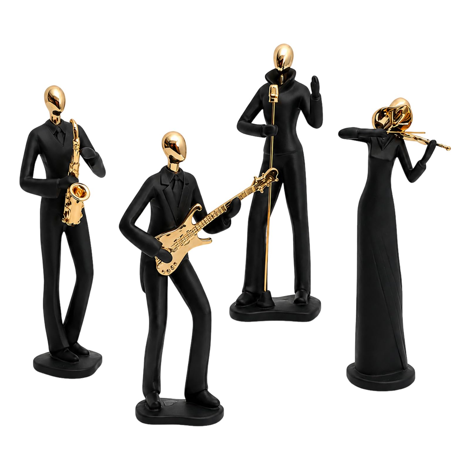 Modern Home Accent Statuine, 4 pezzi musicista scultura set con corpi in resina, basi individuali e scaffale pronto display altezza dettaglio jazz band Decors musicista scultura musica Decor figurine