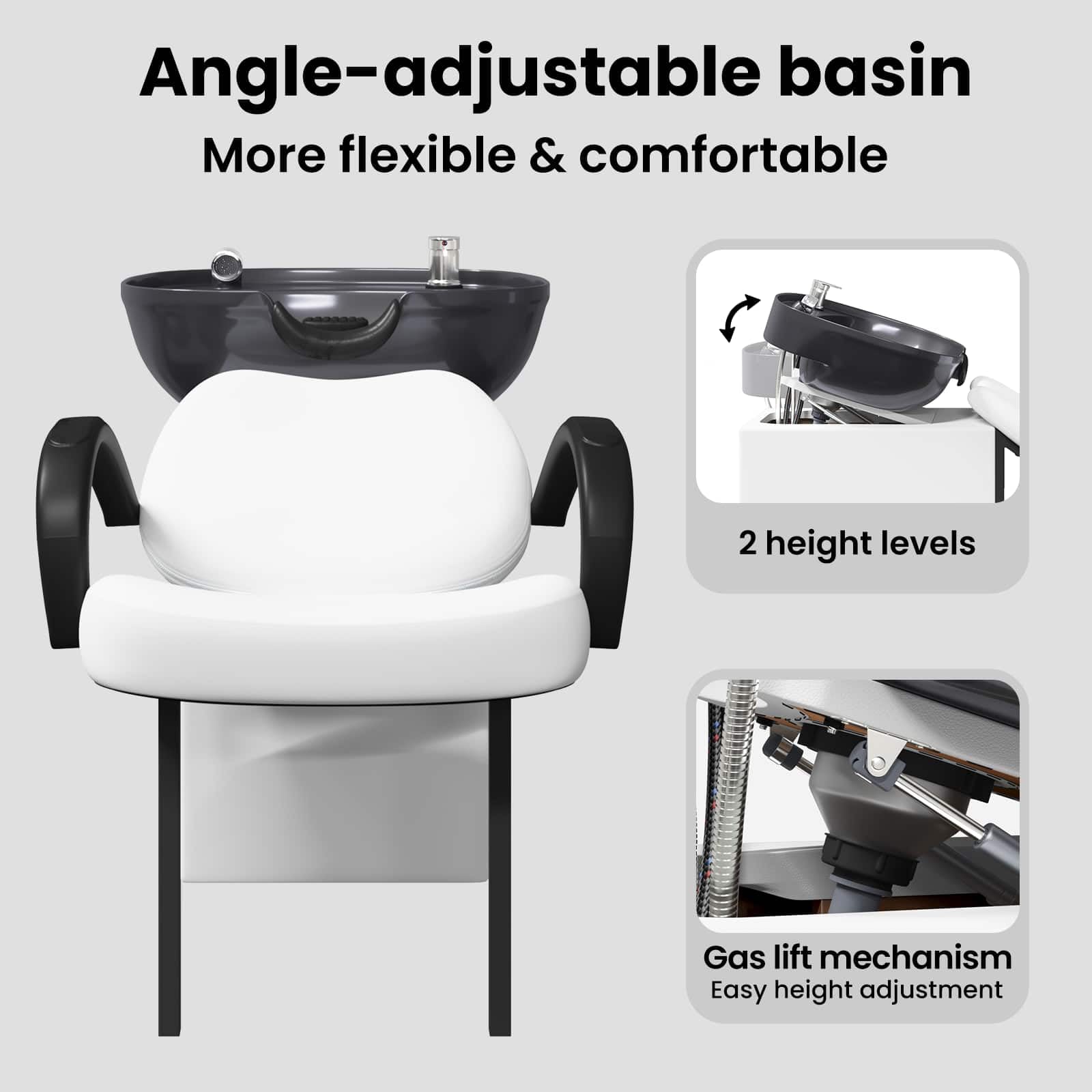 vidaXL Silla de Shampoo Manual y Negro 136 x 60 x 92 cm PVC, Silla de Shampoo Ajustable, Asiento Moderno, cómodo para estilistas, diseño Minimalista
