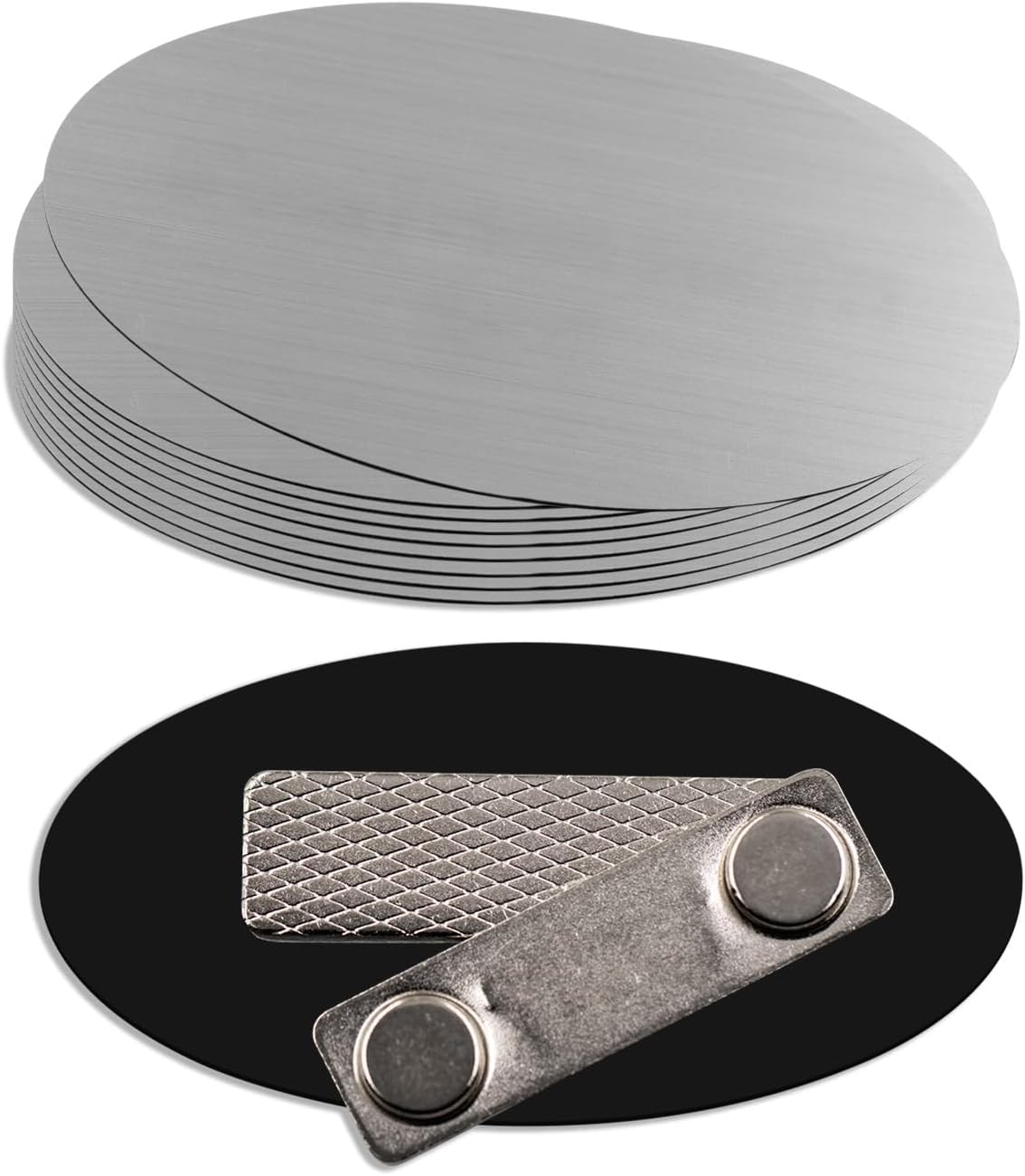 Oval Name Badge Blanks with Magnet - 10 Pack (Brushed Silver)