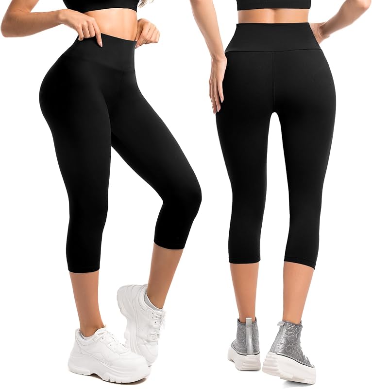 Leafigure 2-Pack High Waist Capri Yoga Leggings for Women Black image 2