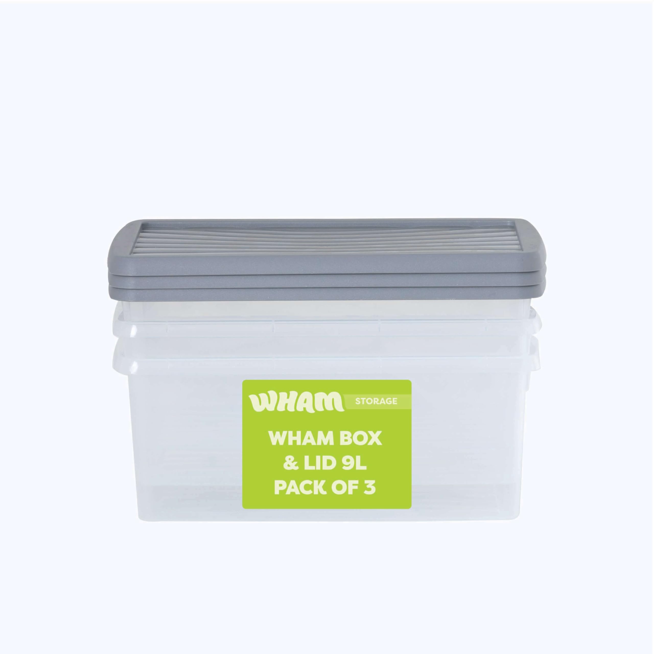Wham 3x9L Stackable Plastic Storage Boxes with Lids - Clear