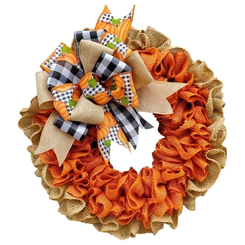CTRLZS 1 Piece Autumn Wreaths Thanksgiving Pumpkin Wreath for Front Door Farmhouse with Bows Decor