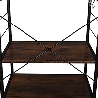 Vista 8 de Estante para panaderos, estante de cocina de madera de 4 niveles, estante de almacenamiento de cocina con ganchos y marco de metal (Vintage)