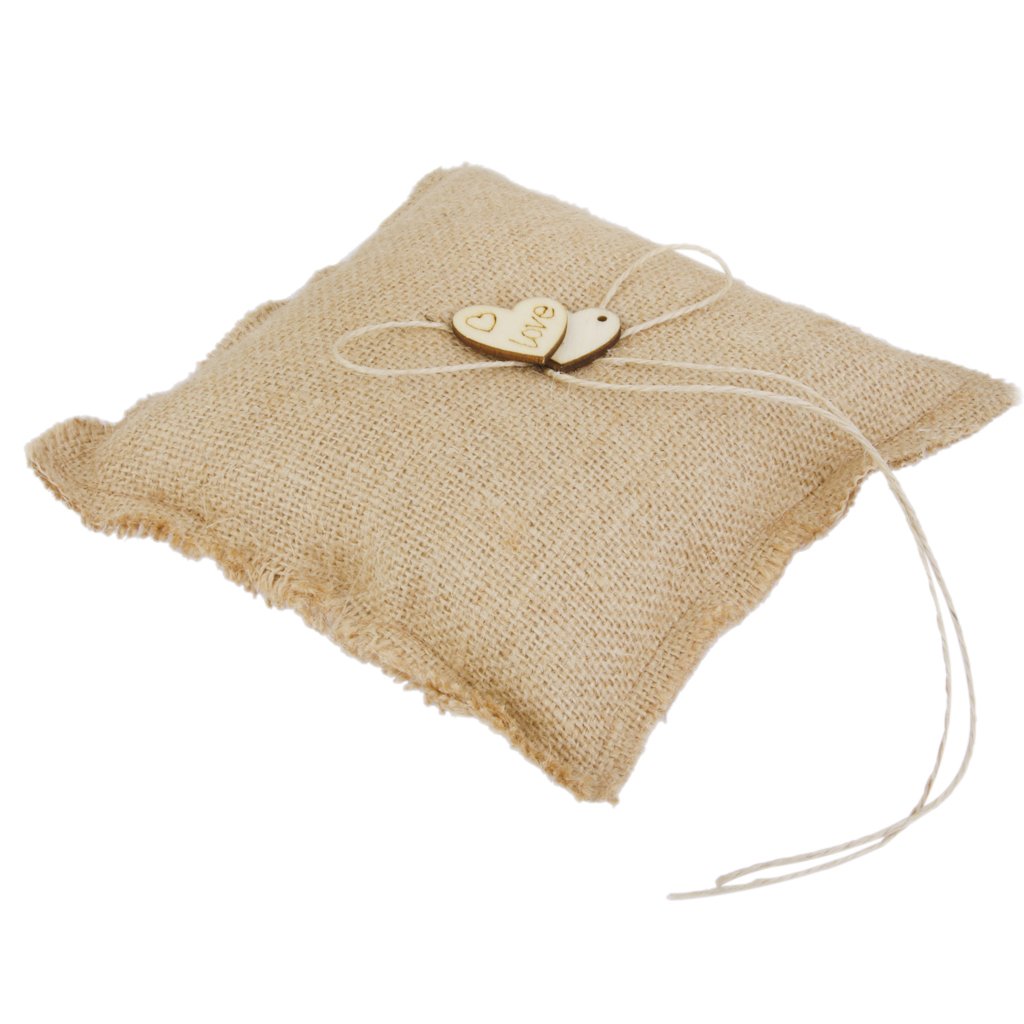 Jojomis Cuscino Portafedi Vintage in Tela di Iuta 18cm Porta Anelli per Matrimonio Party Cerimonia